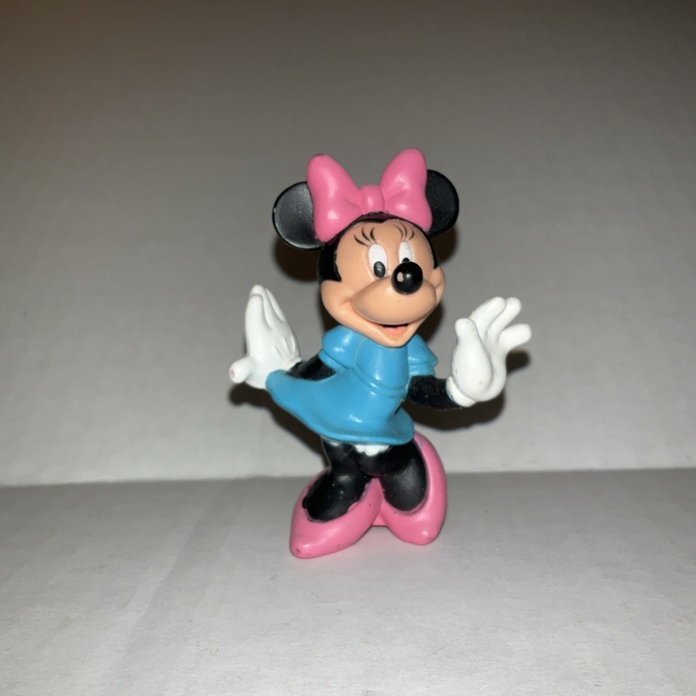 Vintage Disney Minnie Mouse Collectible Figurine 3 Inch Blue Dress Pink Bow